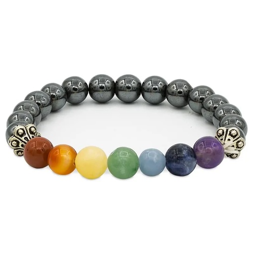 [8719497615681] Bracelet des chakra en hématite élastique | 0.8 cm