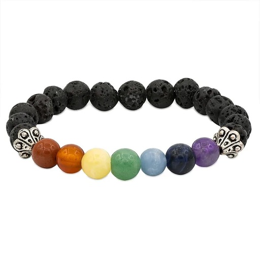 [8719497615704] Bracelet des chakra en roche de Lave élastique | 0.8 cm