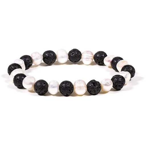 [8719497615964] Bracelet Lave/perle élastique | 0.8 cm