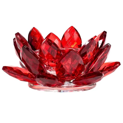 [8719497616060] Bougeoir Lotus cristal rouge | 4.5x11 cm