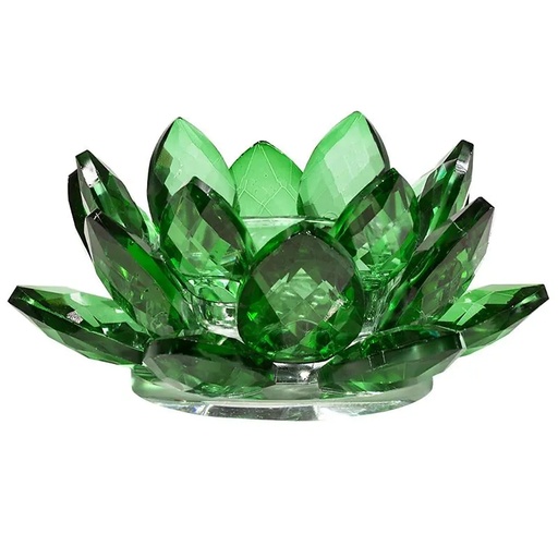 [8719497616077] Bougeoir Lotus cristal vert | 4.5x11 cm