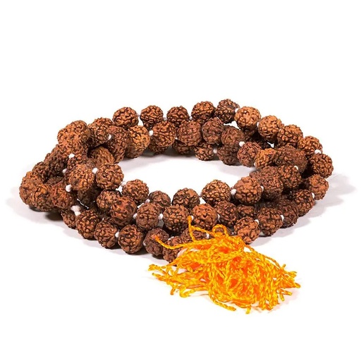 [8719497616602] Mala Rudraksha 108 grains avec houpe orange | 0.8 cm
