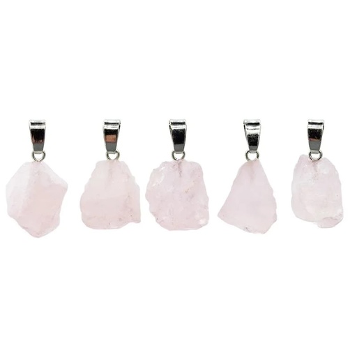 [8719497618200] Pendentif quartz rose brut couleur argent | ±2 cm
