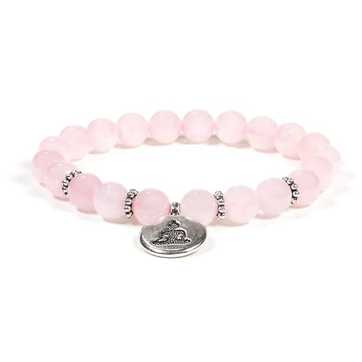 [8719497618477] Mala / bracelet quartz rose élastique avec Bouddha | 0.8cm