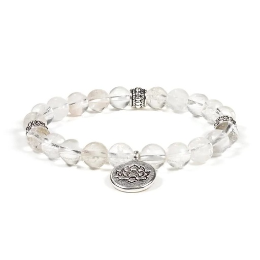 [8719497618491] Mala / bracelet cristal de roche élastique lotus | 0.8cm