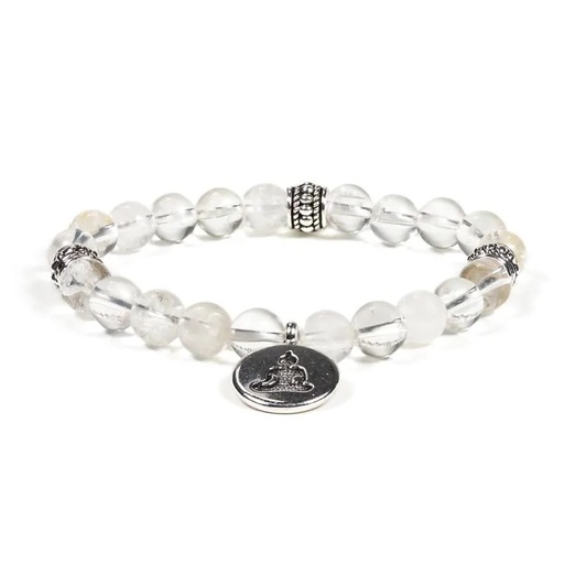 [8719497618507] Mala / bracelet élastique cristal de roche Bouddha | 0.8 cm