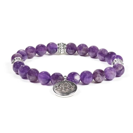 [8719497618521] Mala / bracelet améthyste élastique lotus| 0.8 cm