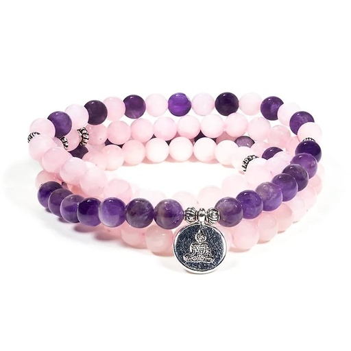 [8719497618569] Mala quartz rose / améthyste élastique bouddha| 0.8 cm
