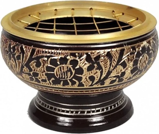 [8720088290163] Brûle encens en laiton + assiette terre cuite -- 6.5x4.5 cm