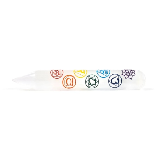 [8720088291191] Baguette de massage Sélénite 7 chakra | 15cm