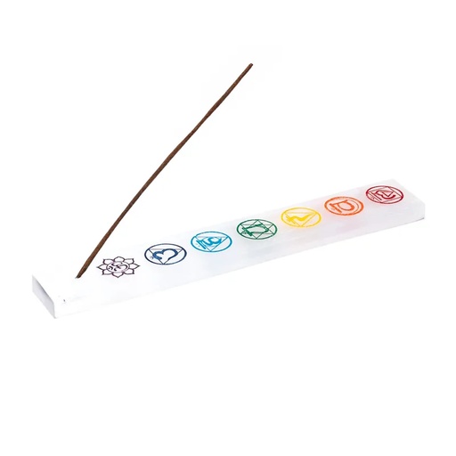 [8720088291207] Brûleur d'encens Sélénite 7 chakras long | 25 x 1cm