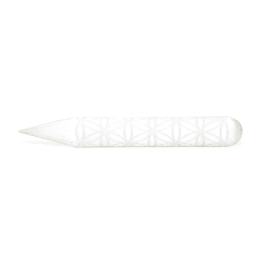 [8720088291214] Baguette de massage en Sélénite fleur de vie | 15 cm