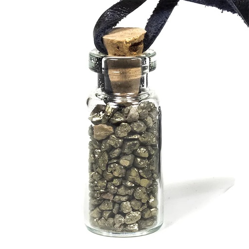[8720088291238] Bouteille en verre avec Pyrite et cordon | 3,6 cm