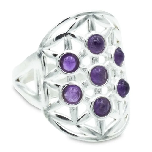 [8720088291276] Bague fleur de vie en argent sterling/ Améthyste -- 2cm