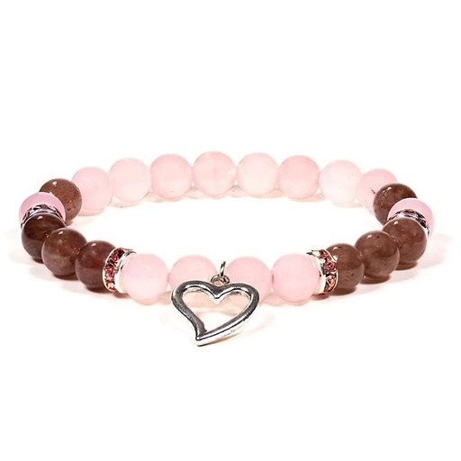 [8720088291610] Bracelet Quartz rose / Quartz fraise avec coeur | 8 mm
