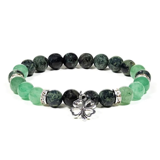[8720088291627] Bracelet Jaspe kambaba / Aventurine avec trèfle | 8 mm