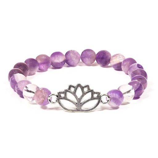 [8720088291634] Bracelet Améthyste chevron/Cristal de roche lotus | 8 mm
