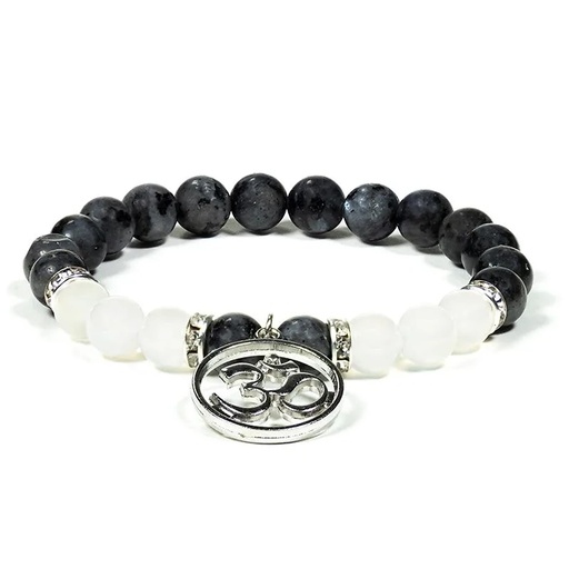 [8720088291672] Bracelet Labradorite / Agate blanche avec om | 8mm