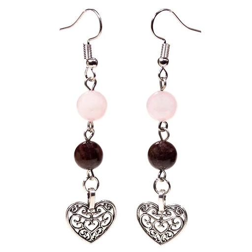 [8720088291726] Boucles dóreilles Grenat/Quartz & coeur | 8mm