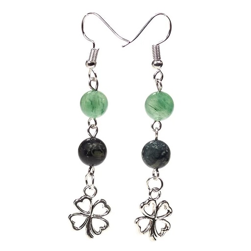 [8720088291764] Boucles d'oreilles kambaba/Aventurine verte + trèfle | 8 mm