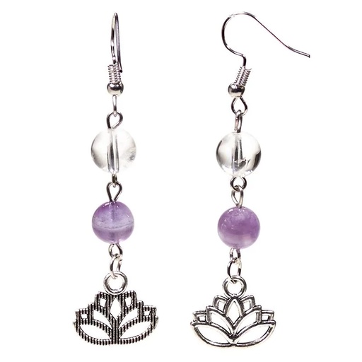 [8720088291771] Boucles d'oreille Amethyste chevron/Cristal de roche  lotus | 8mm