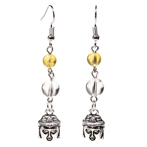 [8720088291795] Boucles d'oreilles Citrine/Cristal de roche & Bouddha | 6-8 mm