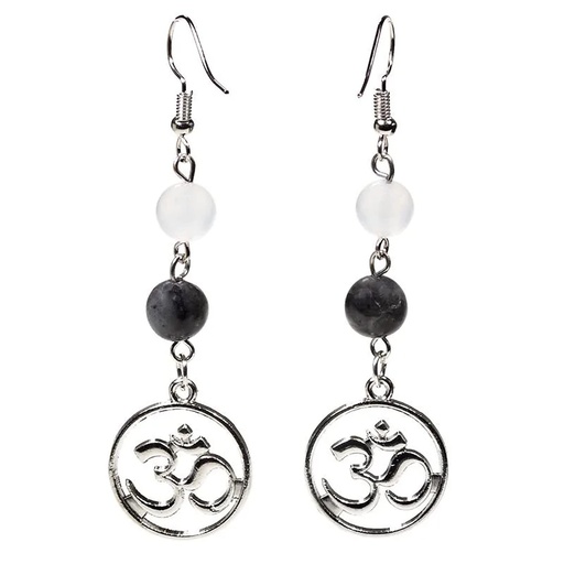 [8720088291818] Boucles d'oreilles Labradorite/Agate blanche & om | 8 mm