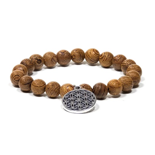 [8720088293362] Mala/bracelet bois Wengé élastique + fleur de vie | 0.8cm