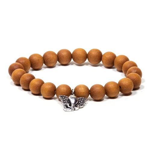[8720088293386] Mala / bracelet élastique Sandelwood avec Ganesh | 0.8 cm