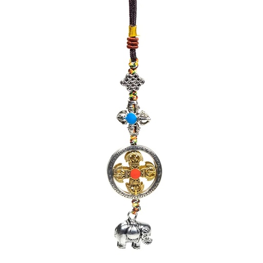 [8720088293478] Pendentif de protection double dorje éléphant | 20 cm; 32g