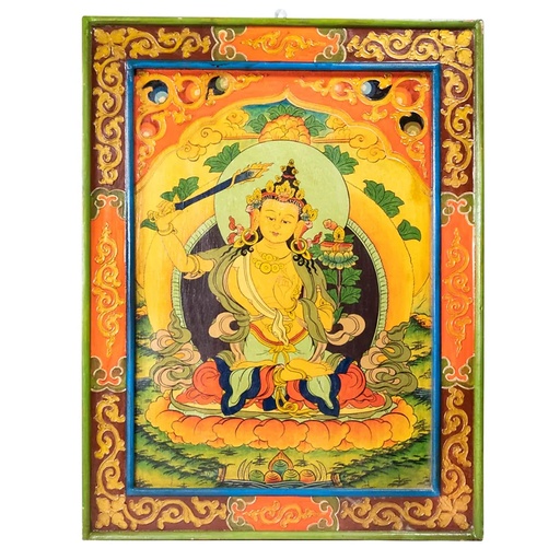 [8720088293911] Bouddha Manjushri thangkha panneau bois | 66x52 cm