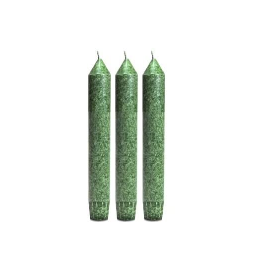 [8720088294048] Set de 3 petites bougies vertes -- 16x2.2cm