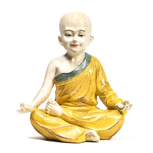 [8720088294130] Statue Moine Yoga Om Orange | 13x8.5x14 cm