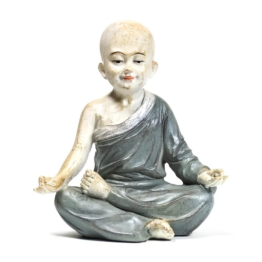 [8720088294147] Statue Moine Yoga Om Gris | 13.5x8.5x15 cm