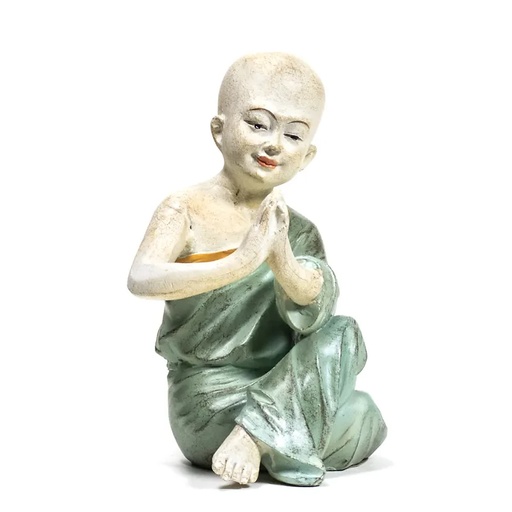 [8720088294154] Statue Moine Yoga Namaste Vert | 11x8.5x14.5 cm