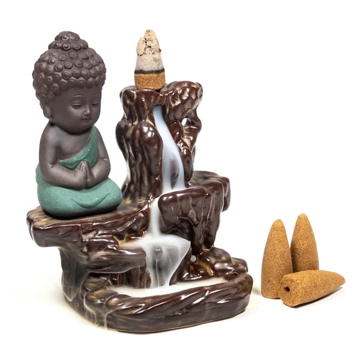 [8720088294352] Brûleur d'encens à refoulement petit Bouddha | 12x9x7 cm