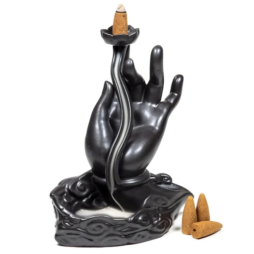 [8720088294376] Brûleur d'encens à refoulement main Lotus | 15x8x17.5cm