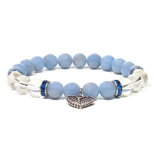[8720088294529] Bracelet élastique en angélite/cristal de roche | 0.8 cm