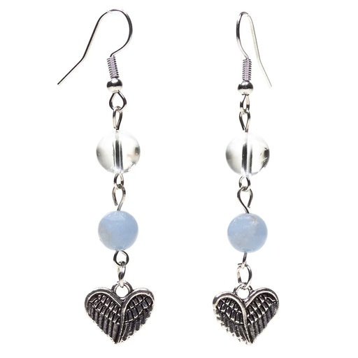 [8720088294536] Boucles dóreilles angélite/cristal de roche avec cœur | 0.8 cm
