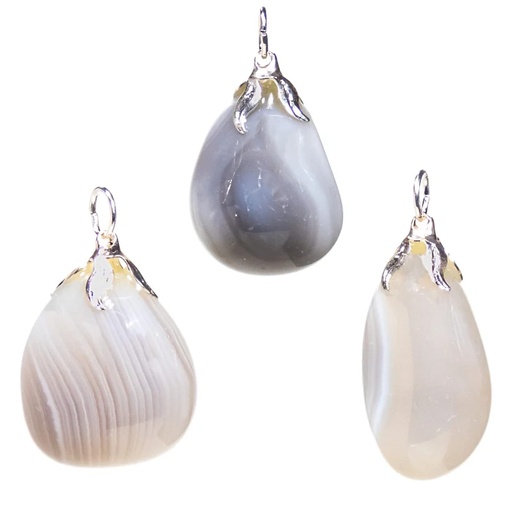 [8720088295175] Pendentif pierre gemme Agate grise |±1.5-3cm