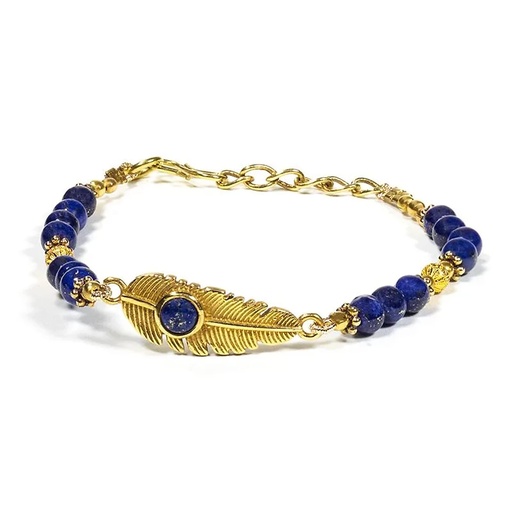 [8720088296455] Bracelet plume avec lapis lazuli |  ±6.5cm