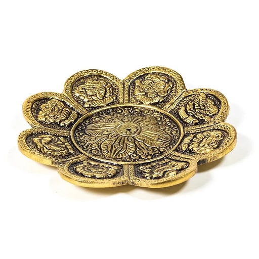 [8720088296639] Brûleur d'encens 8 signes auspicieux en couleur d'or | 12cm