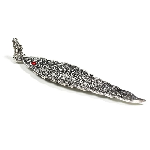 [8720088296660] Brûleur d'encens Ganesh feuille couleur d'argent | 22x5.5x4 cm