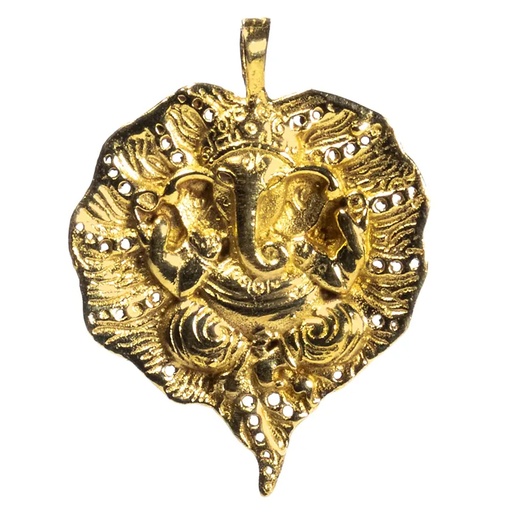 [8720088297827] Pendentif Ganesh feuille couleur d'or | 4cm