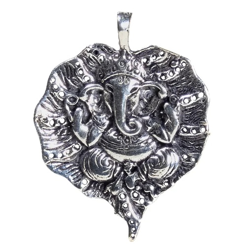[8720088297841] Pendentif Ganesh feuille couleur d'argent | 4cm