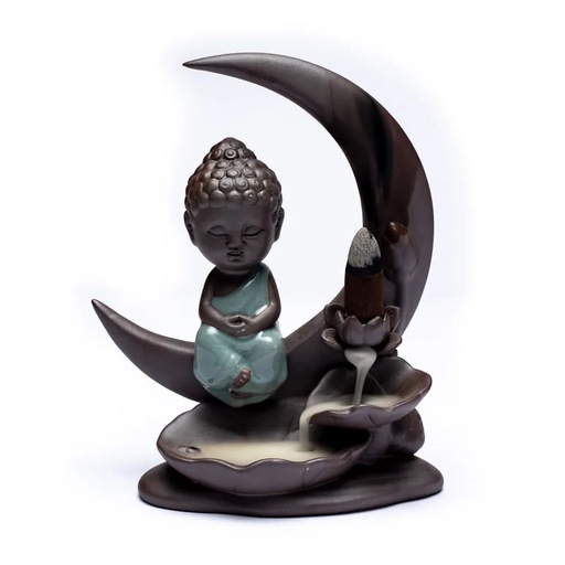 [8720088297919] Brûleur d'encens à refoulement Bouddha Lune | 16,5x13x6cm