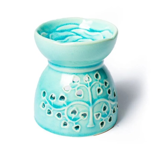 [8720088297933] Brûleur à huile Arbre de Vie céramique turquoise | 11x9.5 cm