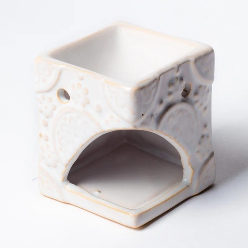 [8720088298008] Brûleur cire à fondre aromatique fleurs blanc | 8x6.5 cm