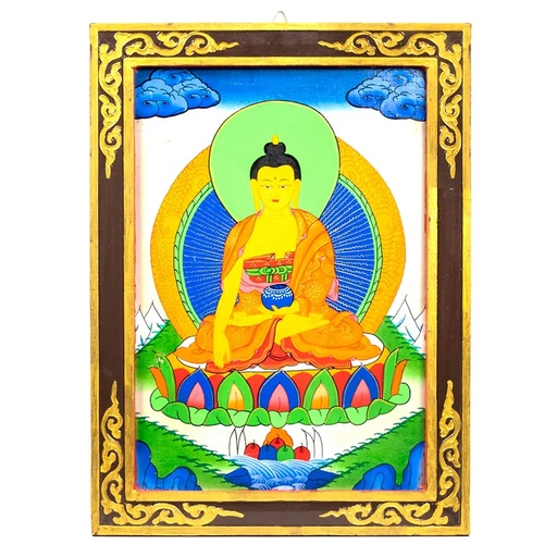 [8720088298114] Bouddha shakyamuni thangkha Panneau en bois | 33x44 cm