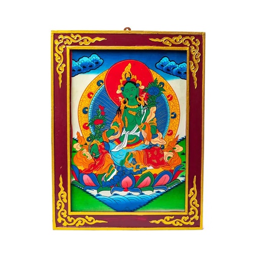 [8720088298121] Tara Verte Thangkha panneau en bois | 33x44 cm
